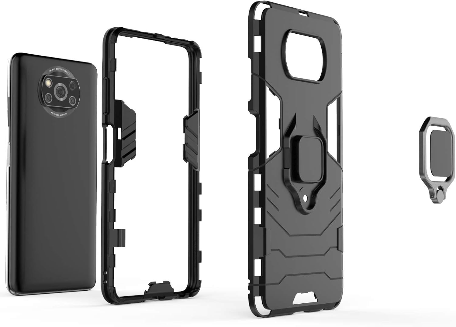 Funda compatible con Xiaomi Poco X3 NFC, compatible con Xiaomi Poco X3 ProPoco X3 Case Ring Stand 2 en 1 Funda Azul