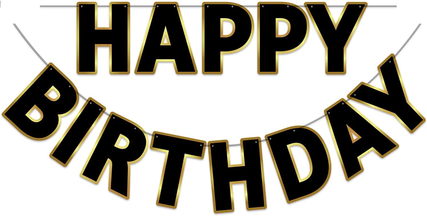 Cartel de feliz cumpleaños negro y dorado, preencordado, de 9 pies, sin bricolaje, decoraciones de cumpleaños, letrero de feliz cumpleaños para