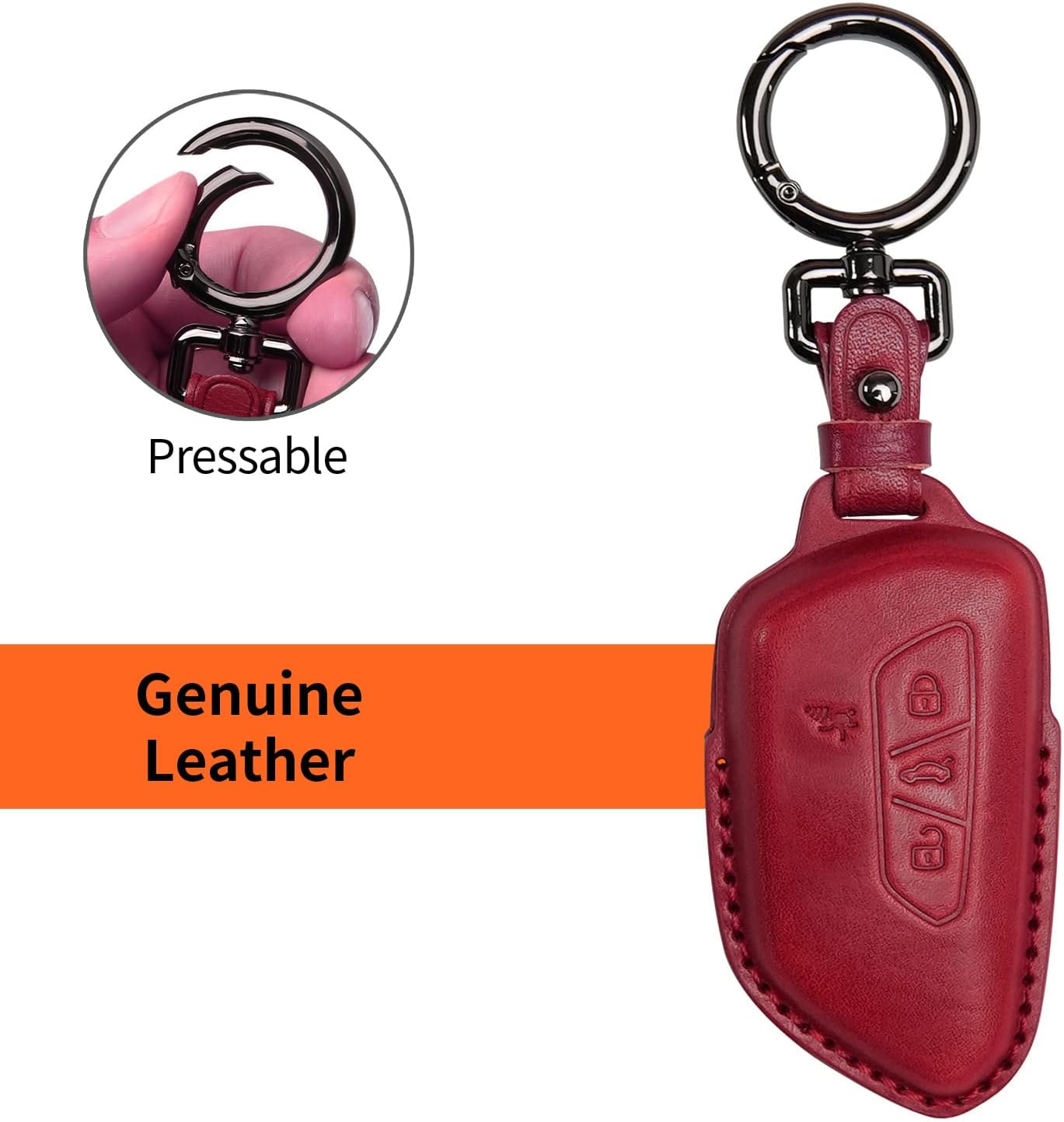 Tukellen Funda de cuero para llavero de Volkswagen compatible con VW MK8 GolfGTI Skoda Octavia Protector remoto chaqueta entrada sin llave (rojo)