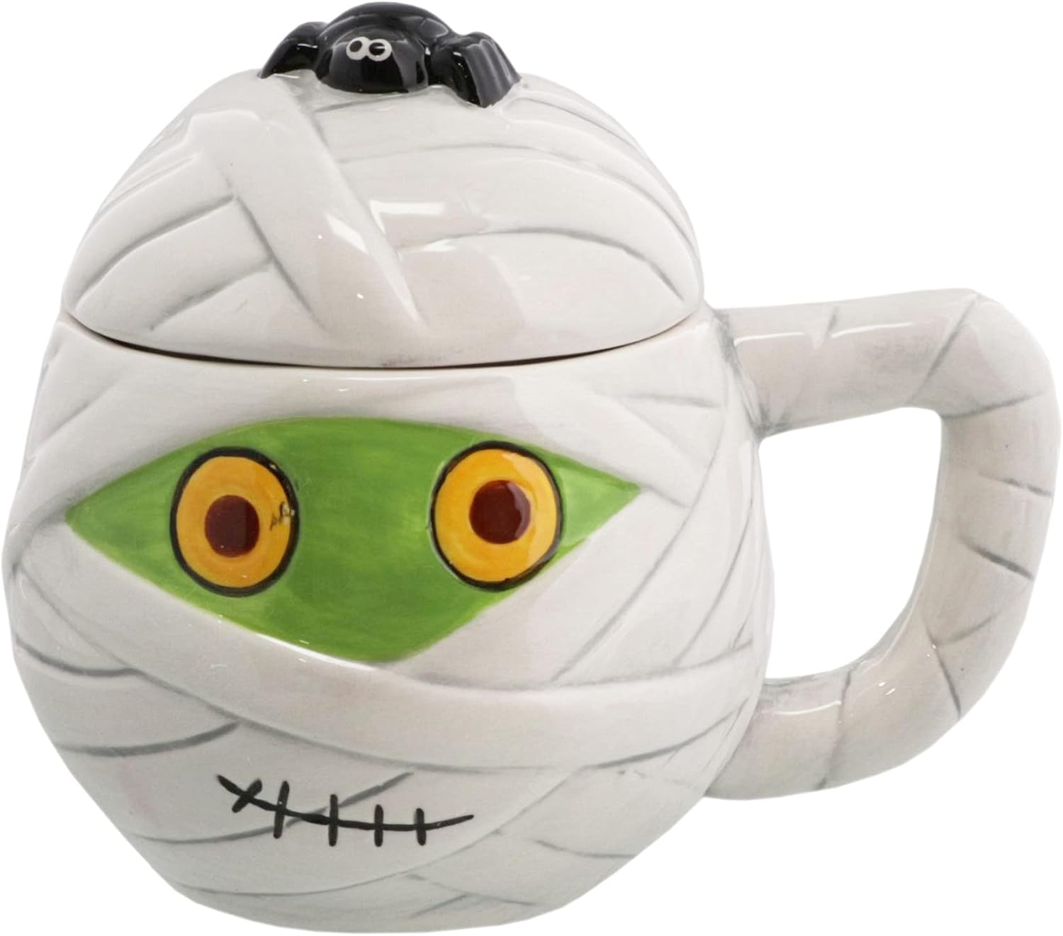 Servette Home Taza de sopa de cerámica de Halloween de 10 onzas con tapa (momia)