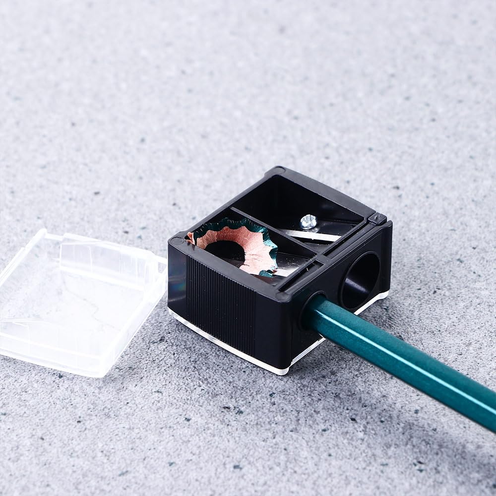 Sacapuntas cosméticos portátiles de doble agujeros, sacapuntas de lápiz de mano multiusos Sacapuntas de maquillaje con tapa