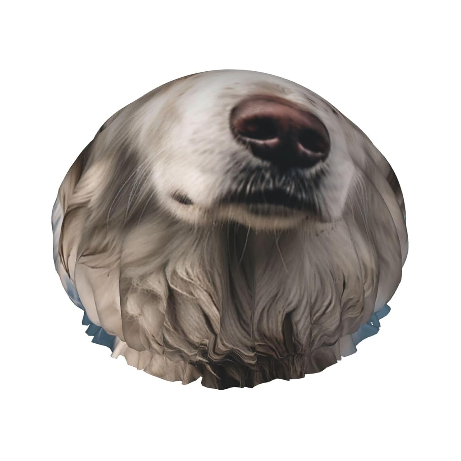 Big White Dog Shower Cap for Women Men Waterproof Hair Cap with Elastic Band Double Layered Bath Caps Reusable Bathing Shower Caps for all Hair Types
