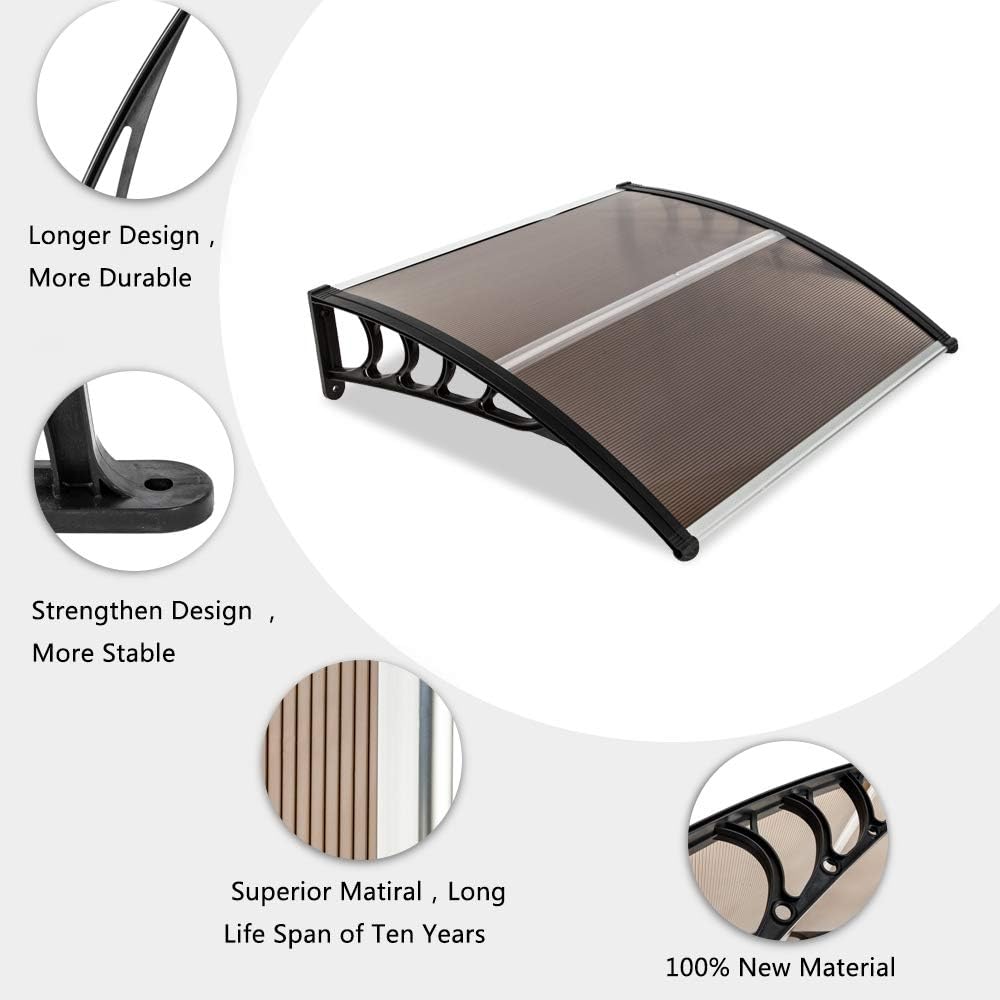 Toldo para ventana de puerta de patio, cubierta de policarbonato para puerta delantera, toldo para patio al aire libre, protección UV, lluvia y