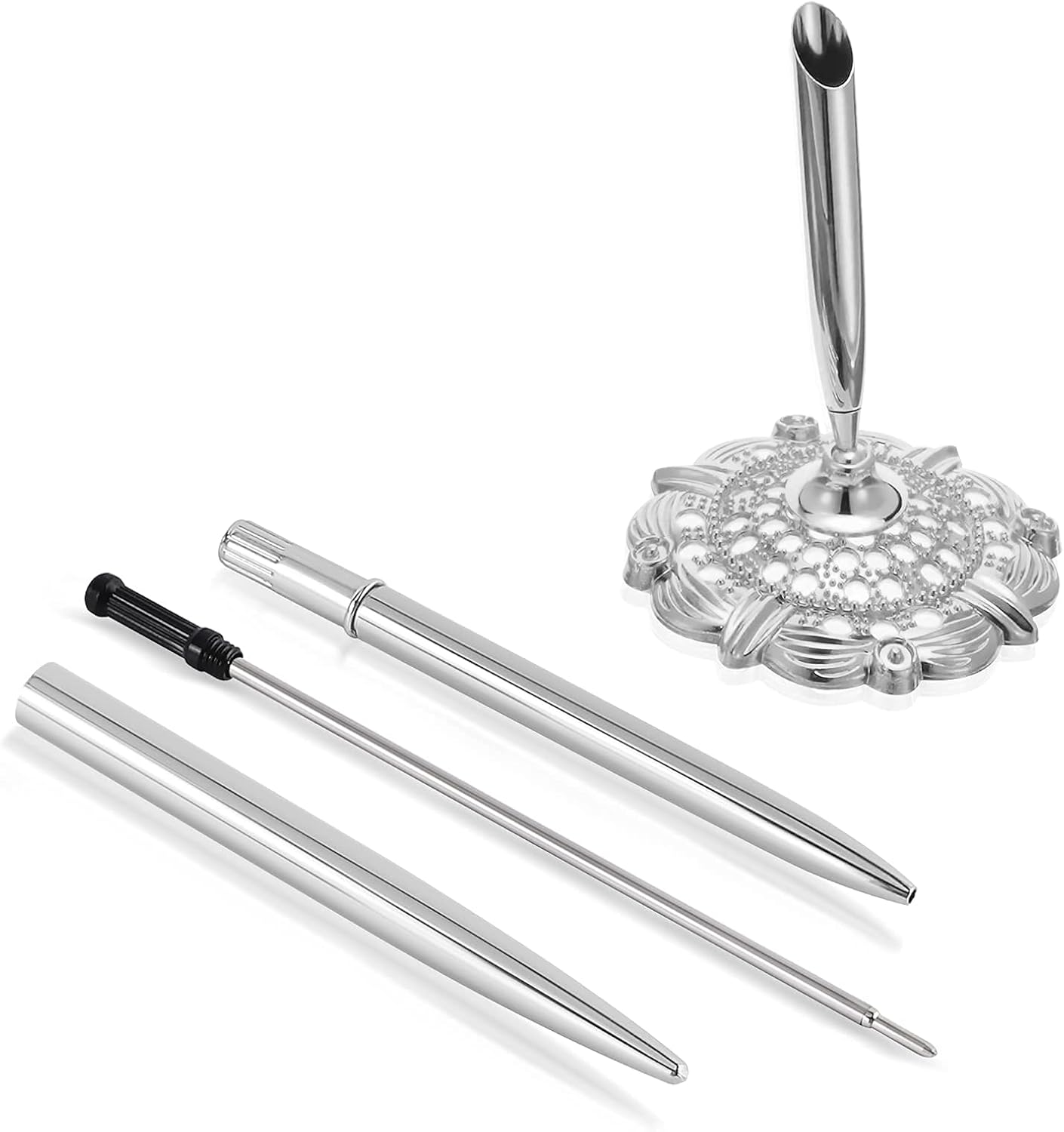 Pluma redonda hueca titular de la pluma de firma conjunto para boda nupcial, plata