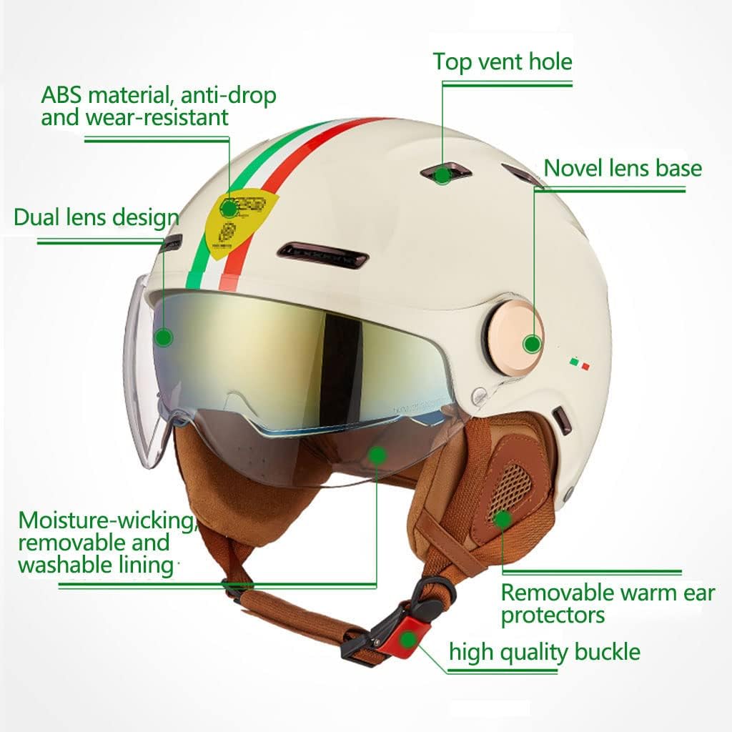 Vespa – Casco abierto retro eléctrico para motocicleta, medio casco con doble visera, certificado por DOT, para hombres y mujeres, ATV Street