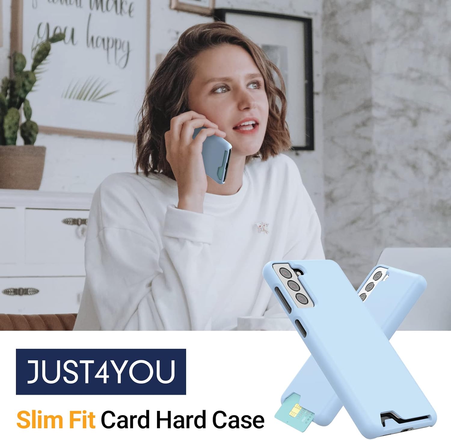 JUST4YOU Carcasa rígida delgada para Samsung Galaxy S21 Plus con tarjetero (azul mate) CS_HD_CD_GS21P_BL