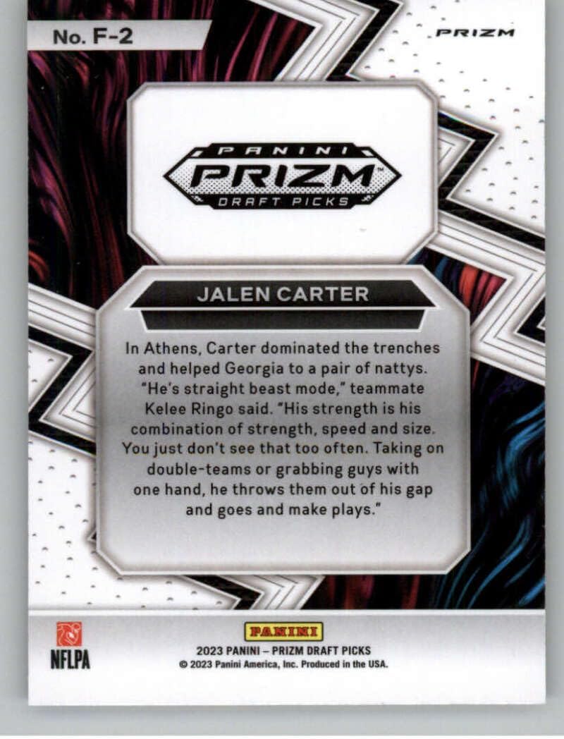 2023 Panini Prizm Draft Picks Fearless Gold Ice #2 Jalen Carter Georgia Bulldogs Official NCAA Football Card in Raw (NM or Better) Condition