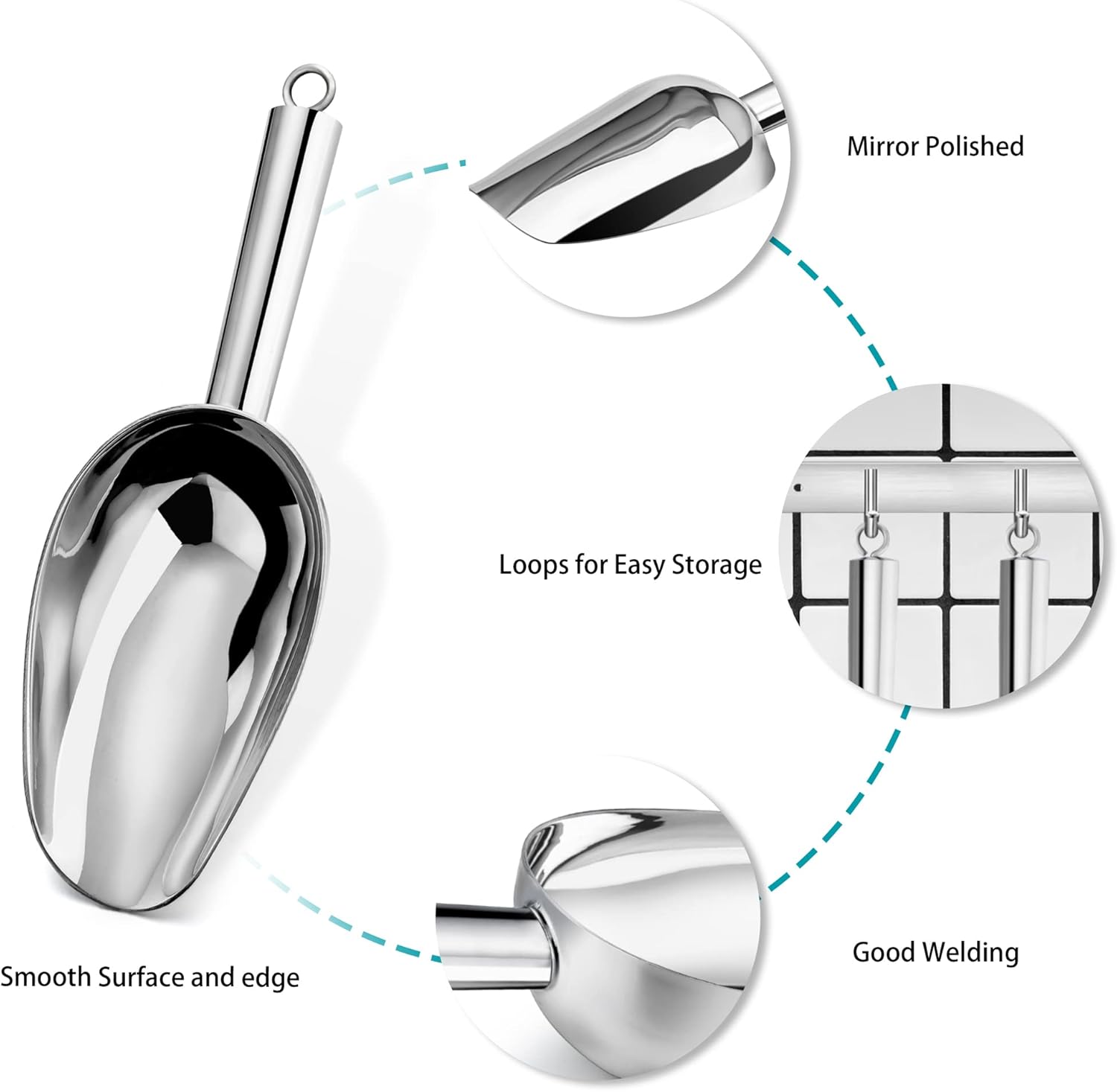 LIANYU Cuchara de hielo grande, cuchara de acero inoxidable de 24 onzas, cucharas de alimentos de metal para cubitos de hielo, cuchara de utilidad