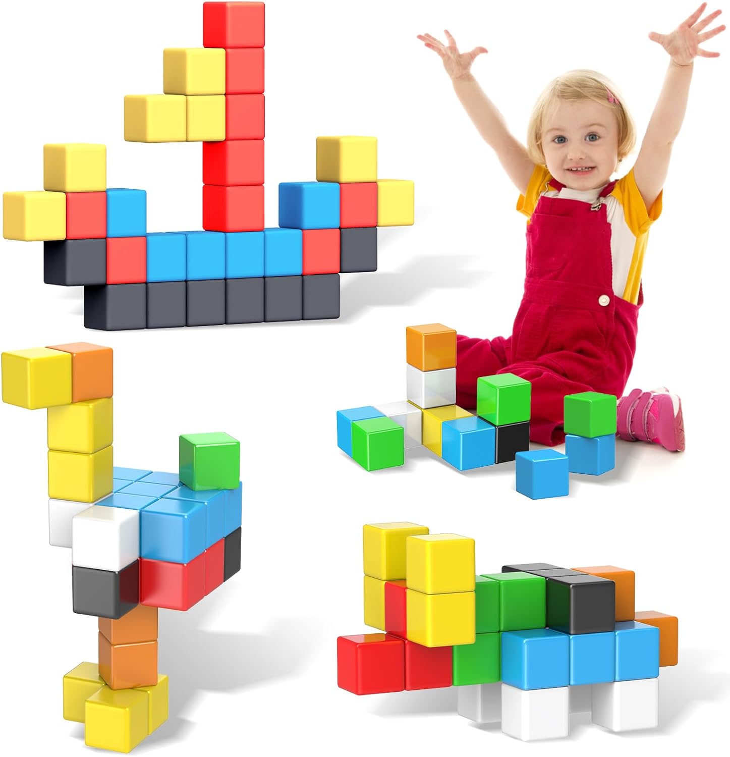 KOIEMAY Bloques de construcción magnéticos, juguetes para niños y niñas de 2-4, 3-5, 4-8, juguetes sensoriales 3D STEM Montessori mejorados para