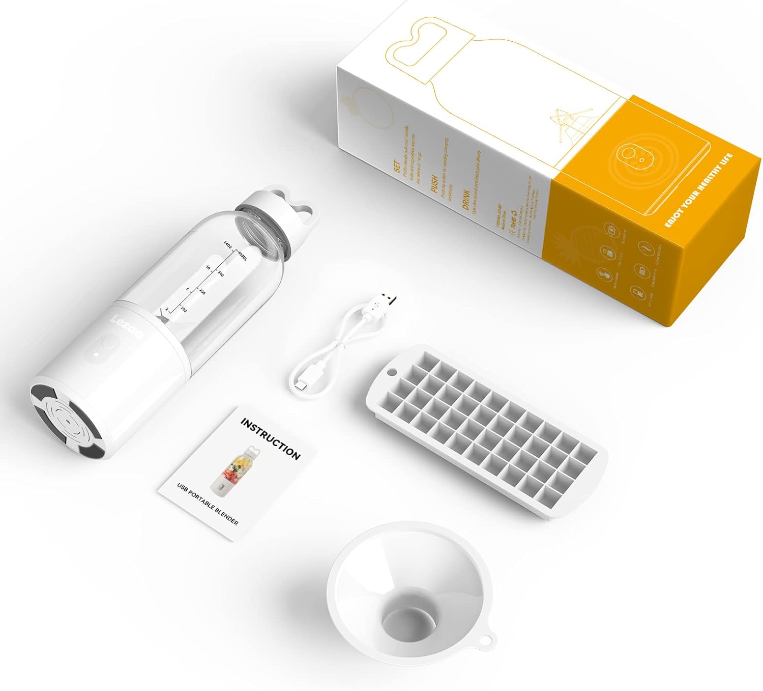 Licuadora portátil, licuadora para batidos y batidos, licuadora personal, recargable por USB, mini licuadora de 14 onzas con para viajes, al aire