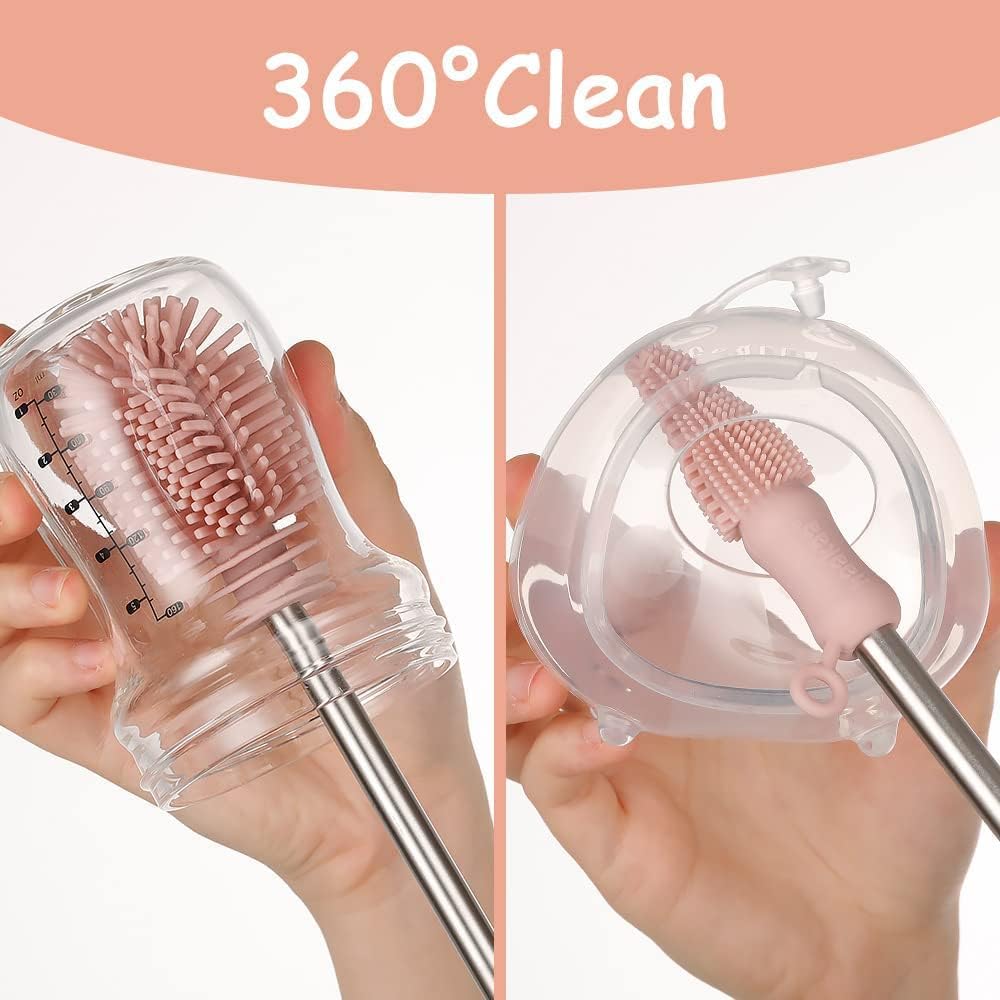 Haakaa Cepillo de limpieza para botellas de silicona, cerdas de silicona suave de doble extremo para extractores de leche, recolectores de leche