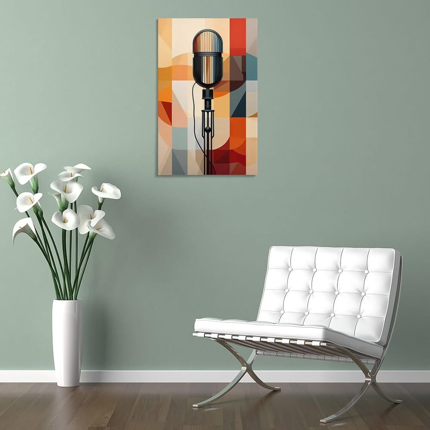 Pintura artística retro, póster abstracto con micrófono musical, para el hogar, dormitorio, sala de estar, lienzo de pared, cuadro P, lienzo de