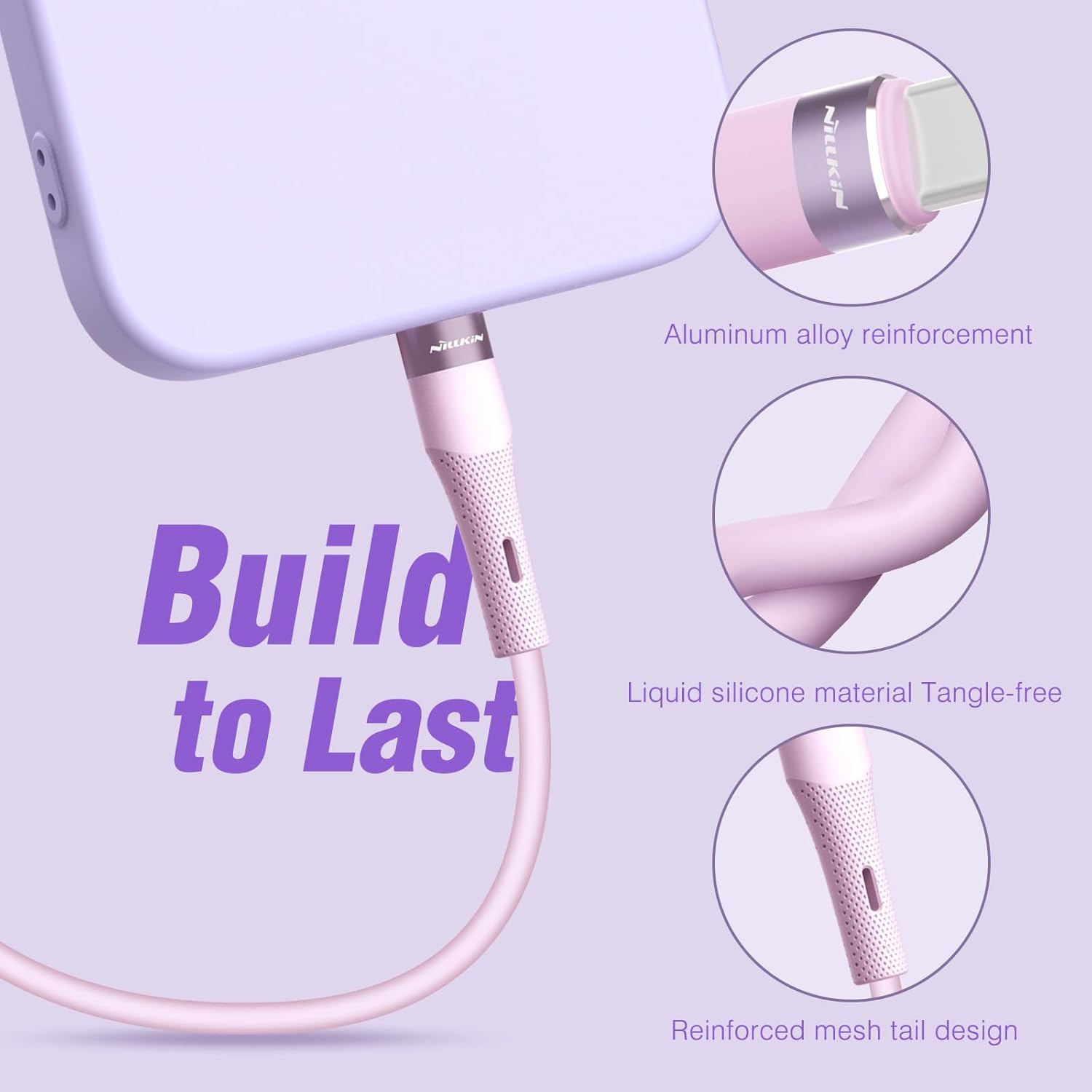 Nillkin Cable USB C a USB C, silicona líquida, 4 pies, cable de carga rápida tipo C de 60 W para iPhone 1515 Pro15 Plus15 Pro Max, Samsung Galaxy