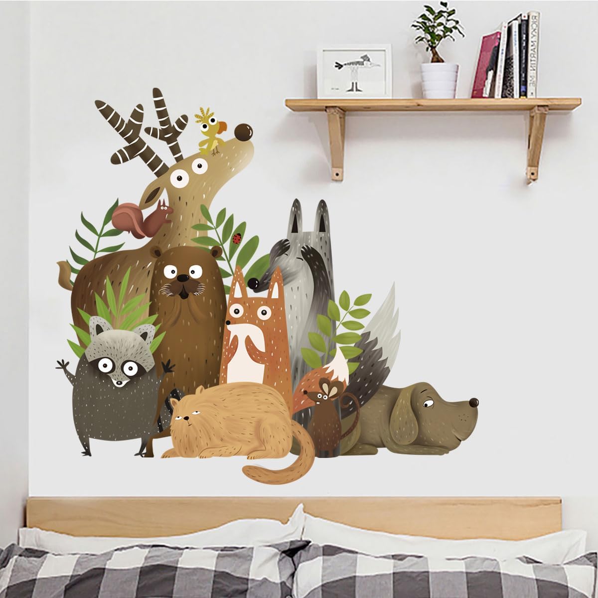 Calcomanías de pared de animales de dibujos animados, decoración de bosque encantador, selva, animales, murales de pared extraíbles, murales de
