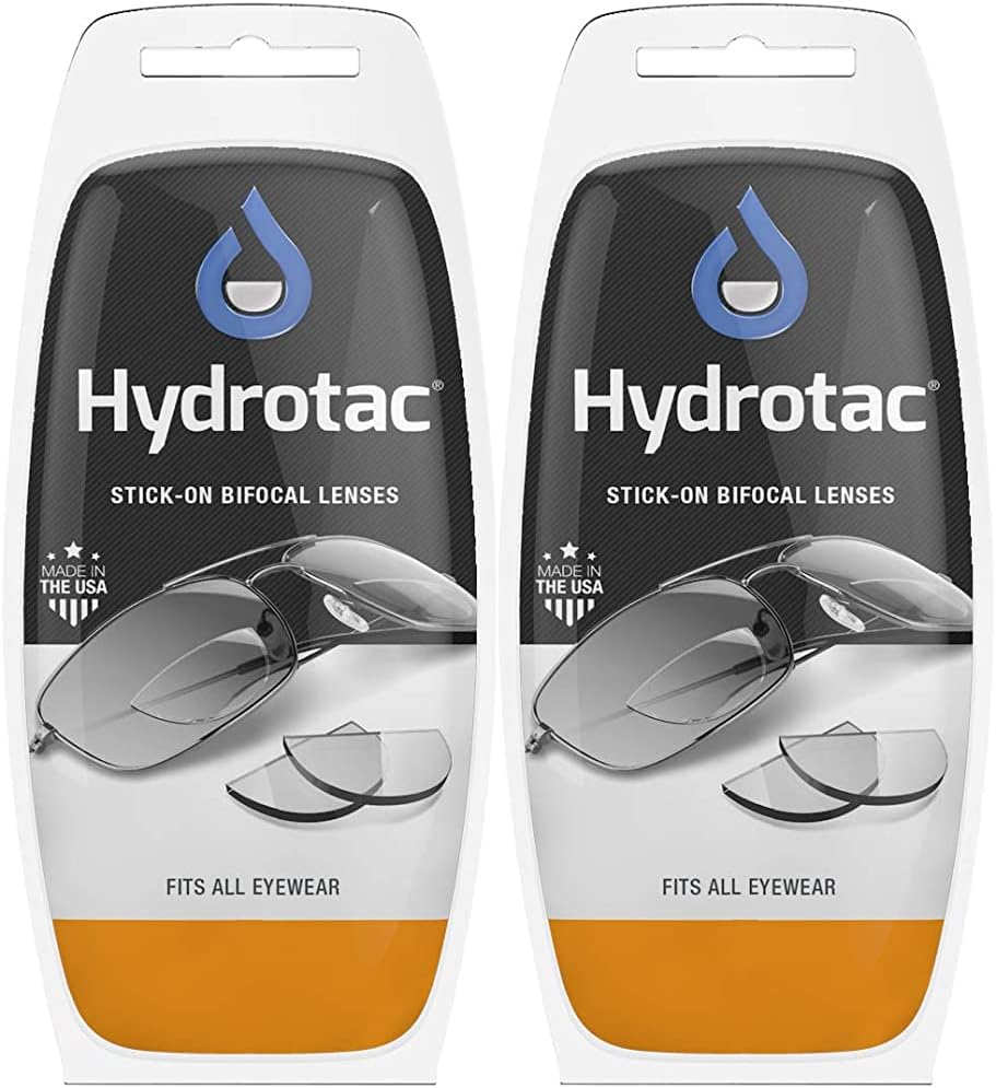 Hydrotac OPTX 2020 – Lentes de lectura bifocales adhesivas + 1.50, paquete de 2 unidades, para hombres y mujeres, con aumento bifocal, reutilizable,