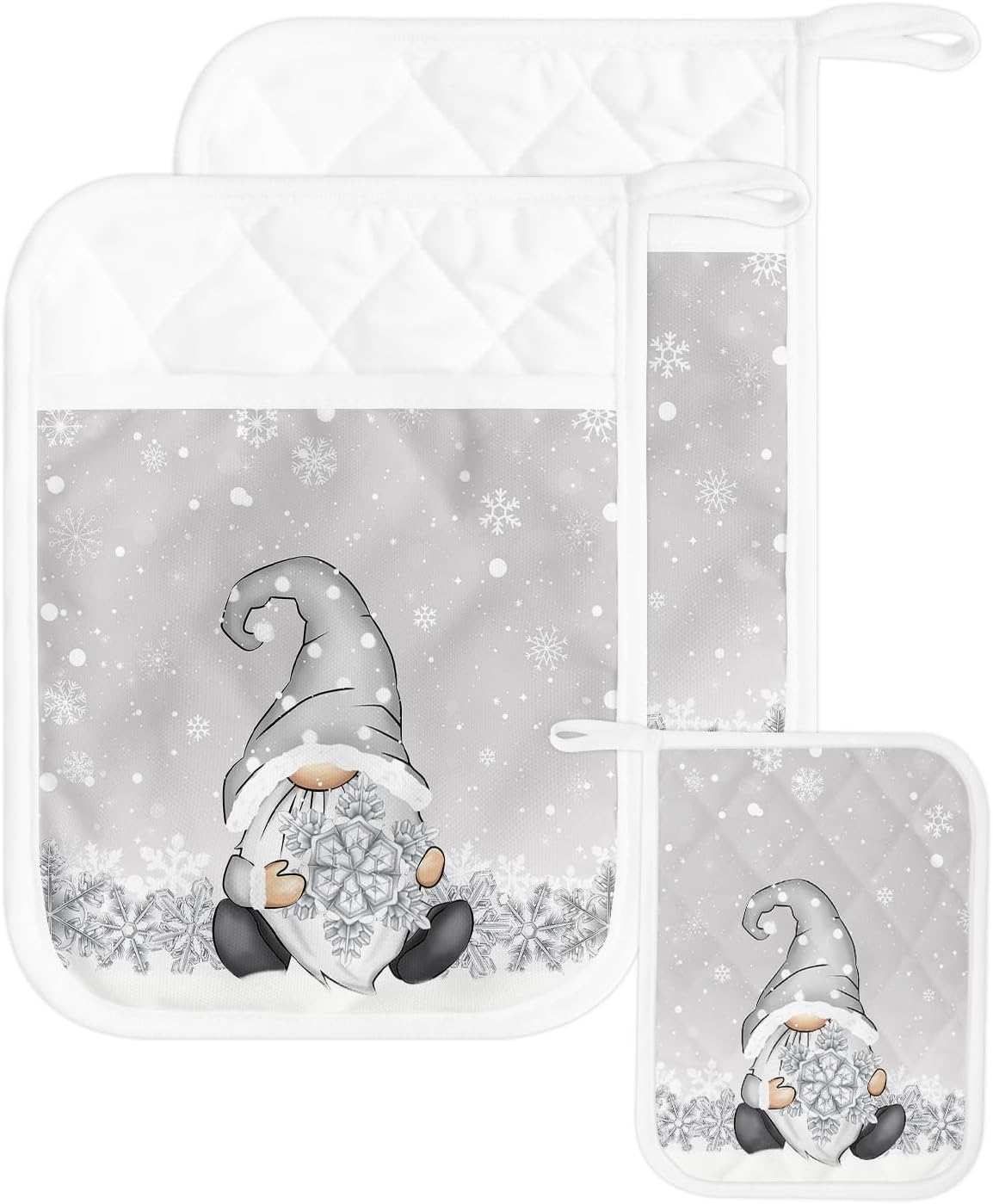 Juego de 2 agarraderas de gnomos de Navidad para cocina, antideslizantes y aislantes de calor, juego de agarraderas de tela de toalla con bolsillo,