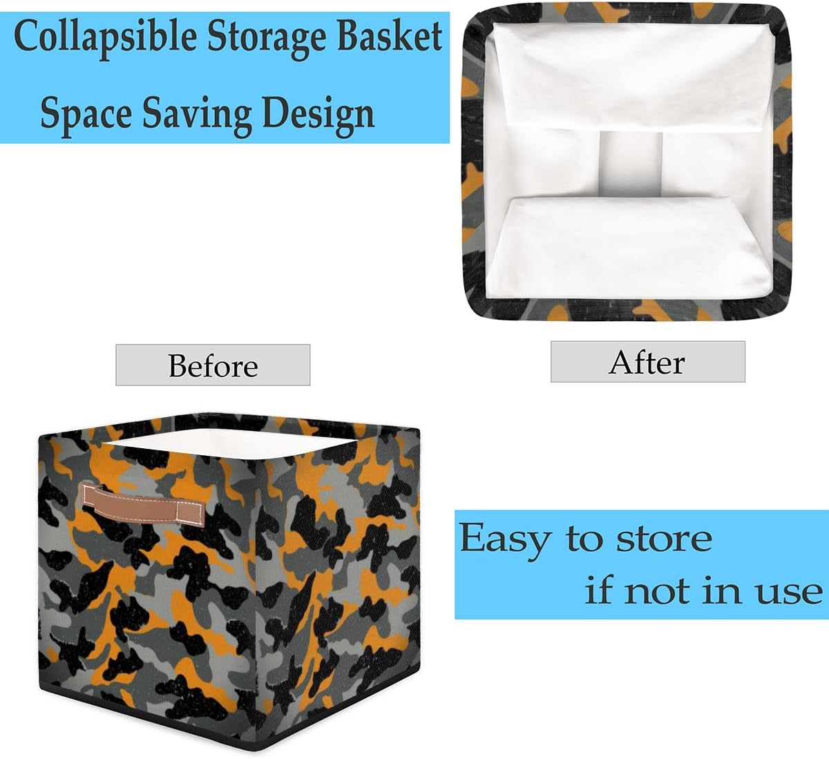 KOBLEN Cesta de almacenamiento cuadrada con diseño moderno de camuflaje, cesta de almacenamiento plegable para ropa, 13 x 13 pulgadas, cubo grande