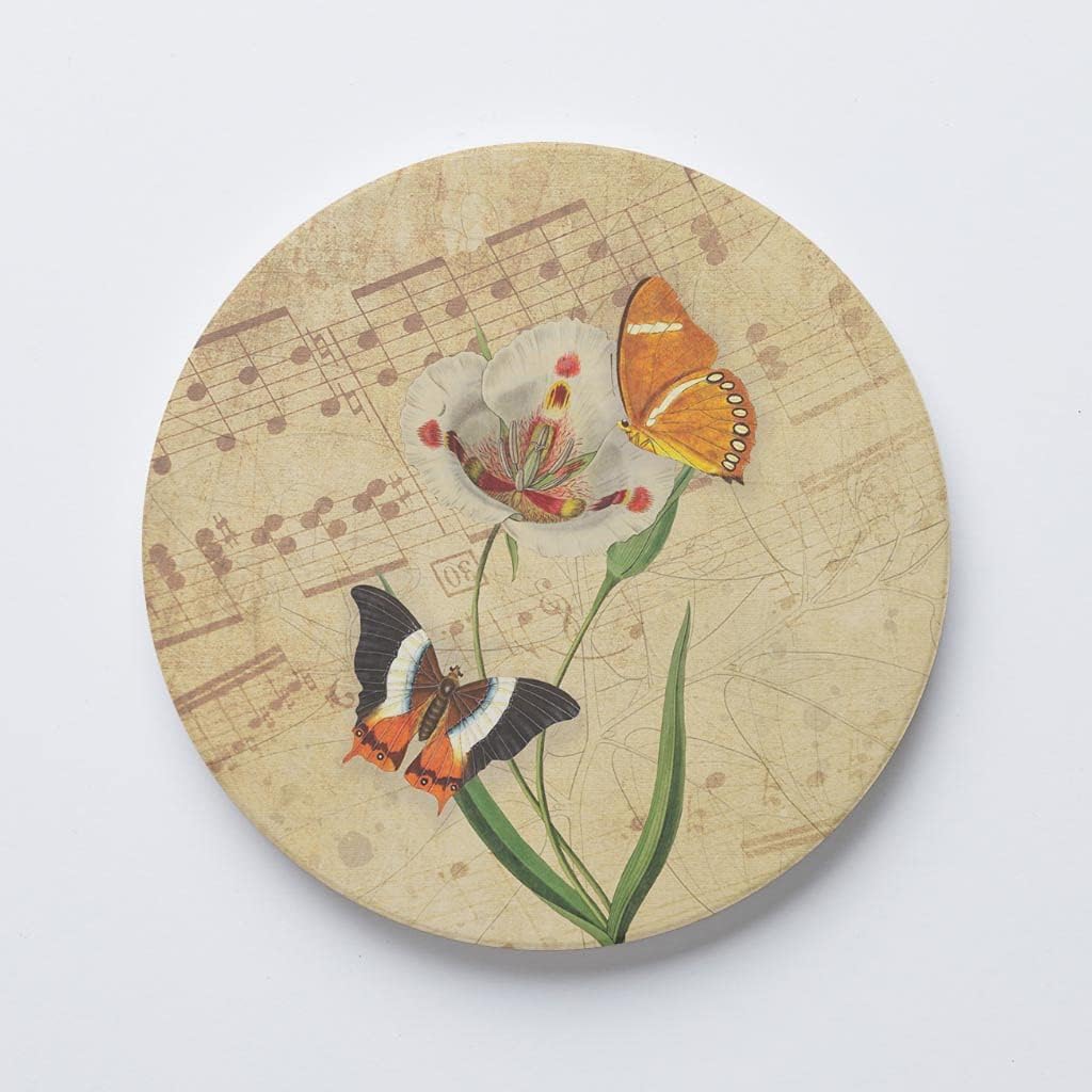 Mariposa ámbar vintage, decoración del hogar, posavasos de cerámica individual, portavasos circular individual de 4 pulgadas, parte trasera de
