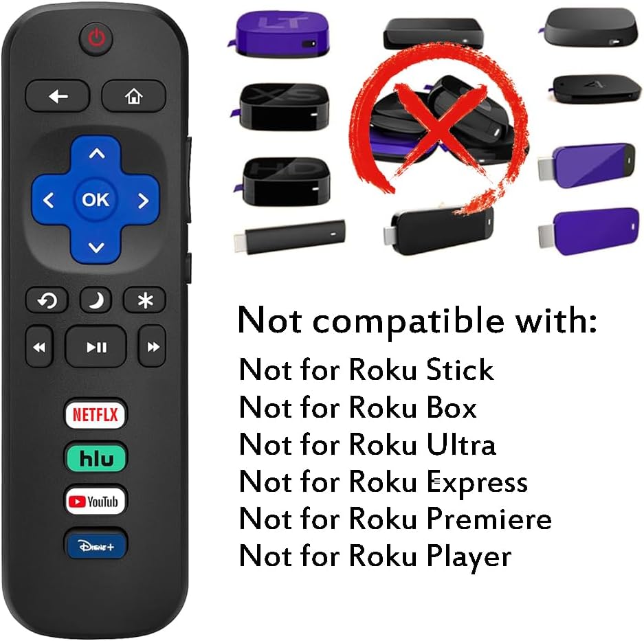 Paquete de 2 controles remotos de repuesto compatibles con Roku TV, control remoto universal para televisores