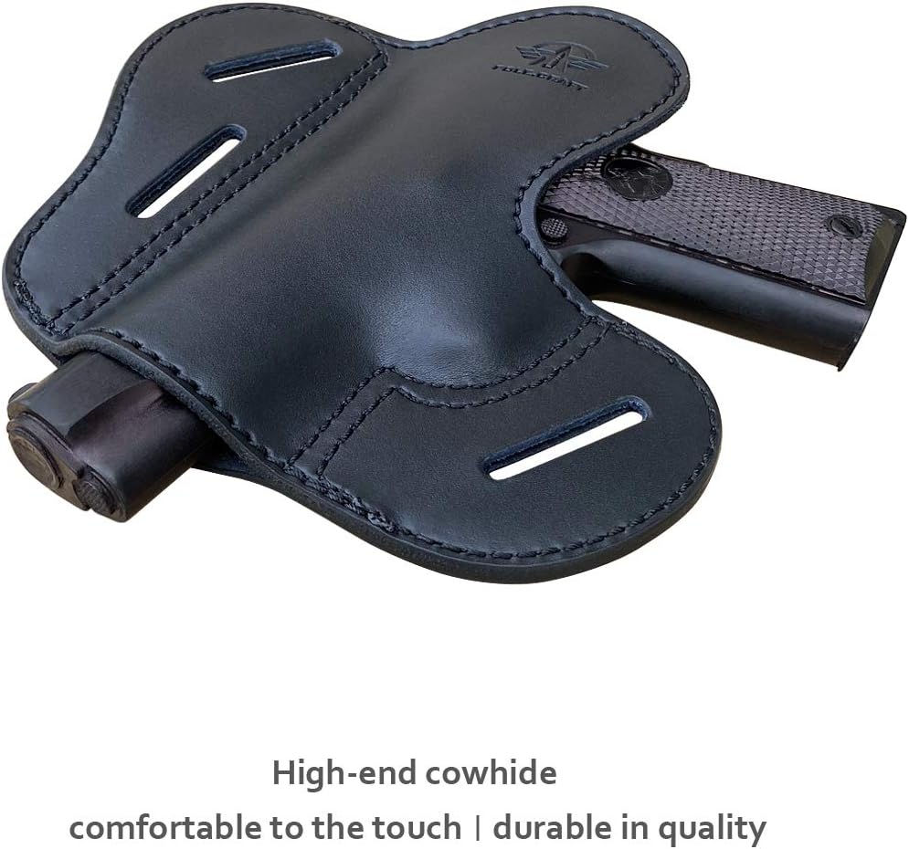 Funda 1911 1911 .45  0.354 in  4.25 pulgadas  4.25 pulgadas  4.5 pulgadas Funda de cuero OWB – Se adapta a la mayoría de pistolas estilo 1911PT1911