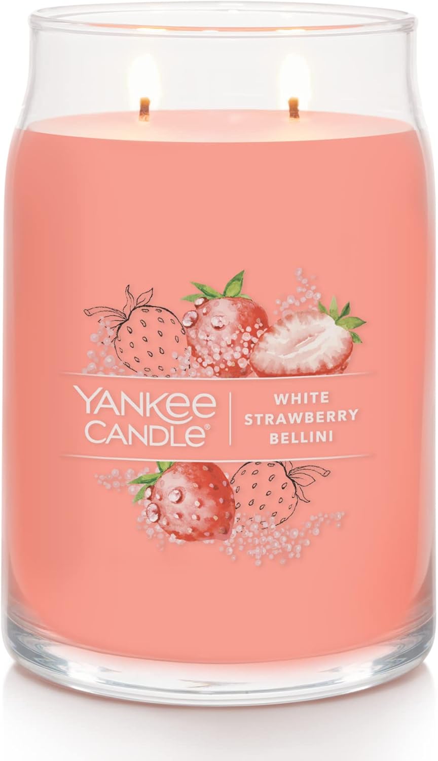 Yankee Candle Signature 1630695 – Veladora distintiva en tarro de tamaño grande de fragancia White Strawberry Bellini