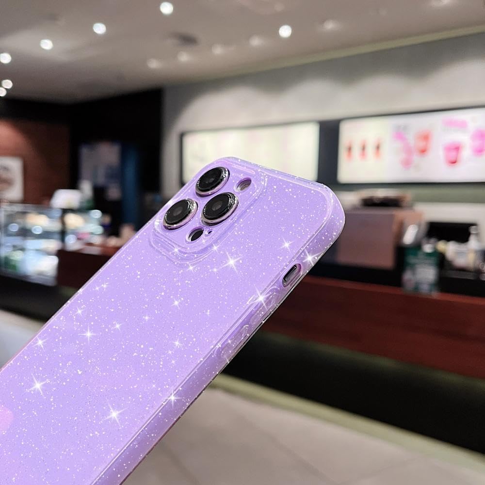 Funda compatible con iPhone 15 Pro con purpurina neón, bonita funda delgada y brillante de TPU a prueba de golpes para mujeres y niñas para 15 Pro