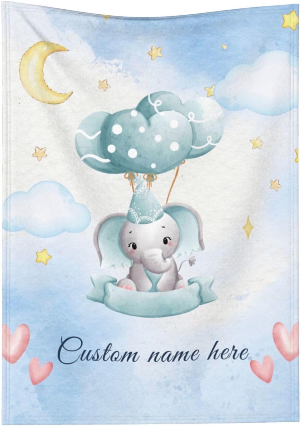 Manta de bebé personalizada con nombre personalizado, manta de elefante para niñas y niños (azul)