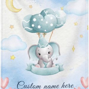 Manta de bebé personalizada con nombre personalizado, manta de elefante para niñas y niños (azul) Manta de bebé personalizada con nombre personalizado, manta de elefante para niñas y niños (azul)