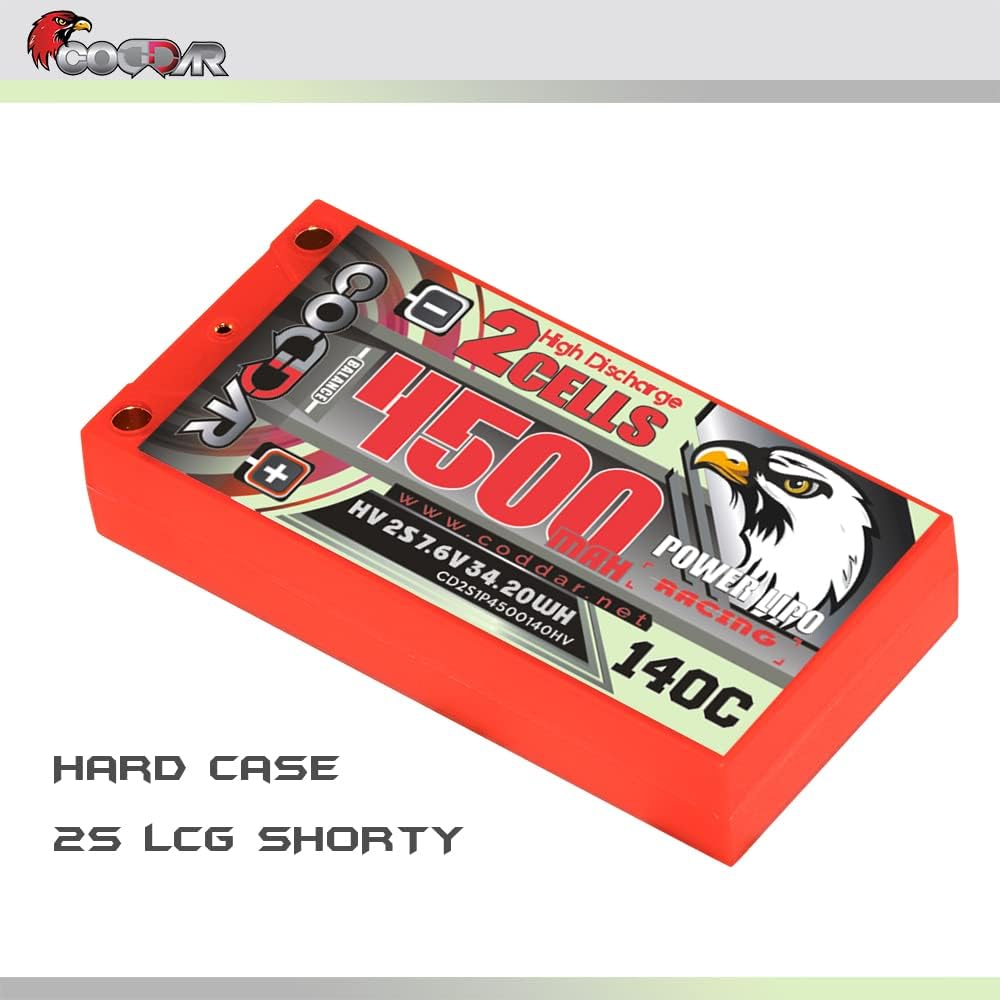Batería LiPo de 4500mAh 2S 7.6V 140C HV con conector de bala de 0.197 in para escala 110 RC Cars RC Racing Drone FPV Quads Quadcoper