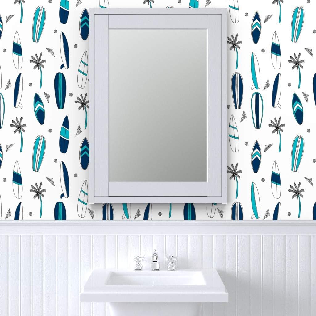 Spoonflower Papel tapiz autoadhesivo de 12 x 2 pies, para tabla de surf, tropical, verano, azul marino, blanco, playa, azul, papel tapiz extraíble