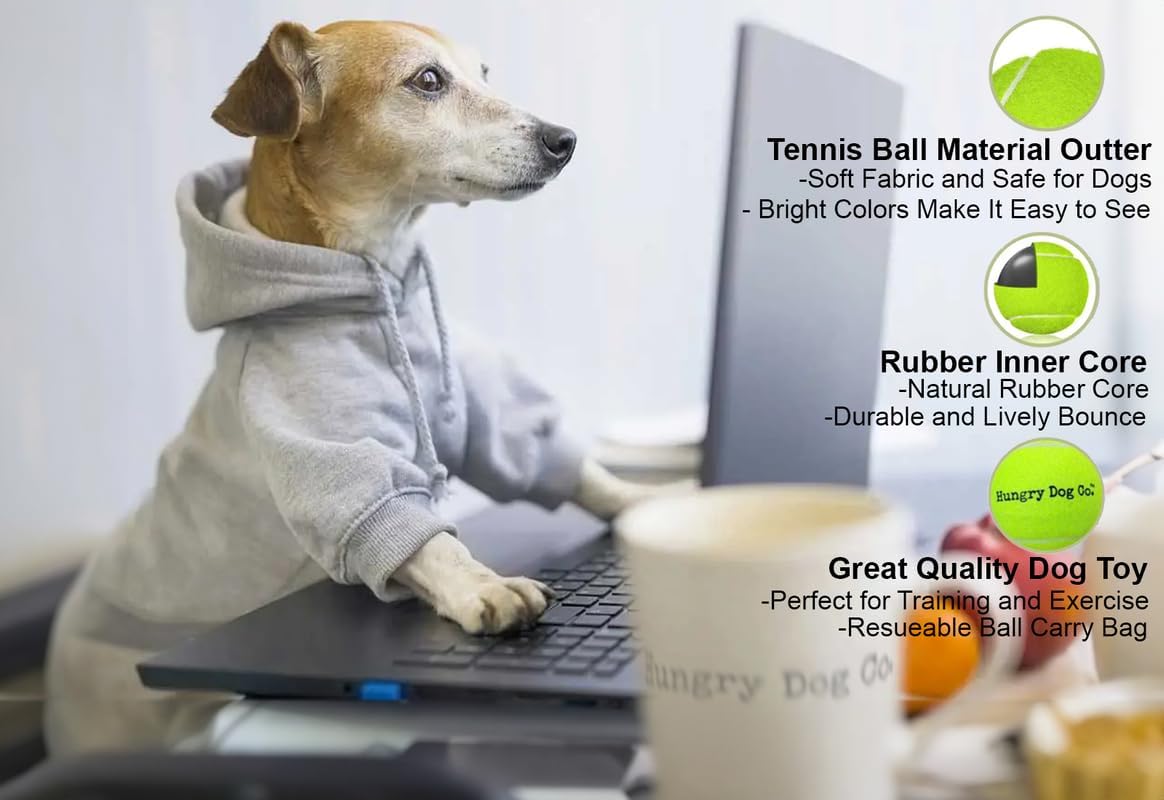 Hungry Dog Co. – Paquete de 12 pelotas de tenis para perros de alta calidad de 2.5 pulgadas – Juguetes seguros para perros para ejercicio y