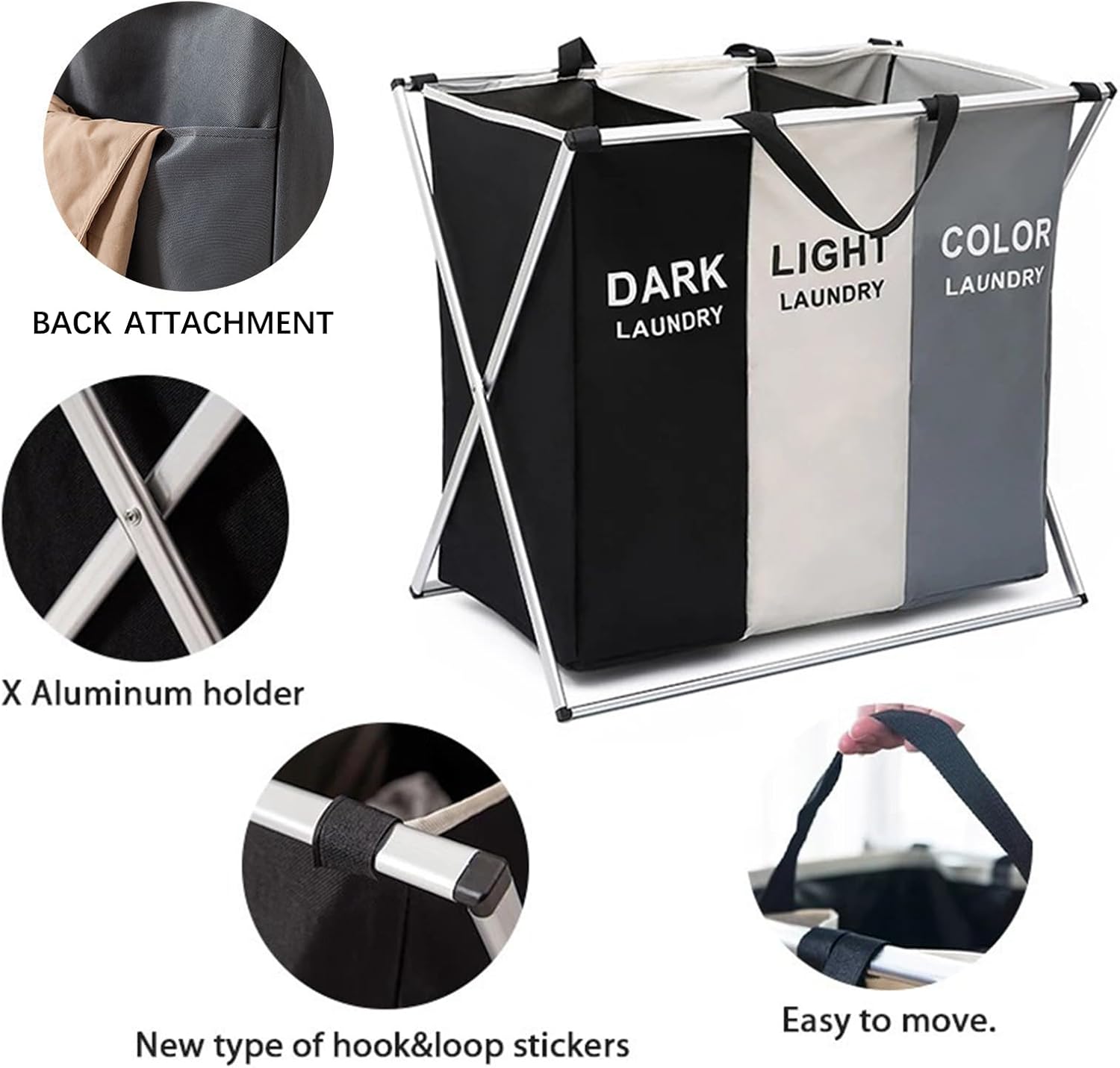 Cesta clasificadora de 2 secciones, cesta plegable para ropa sucia con marco de aluminio para lavar tela sucia, juguetes, toalla, 23 x 14.9 x 22.8