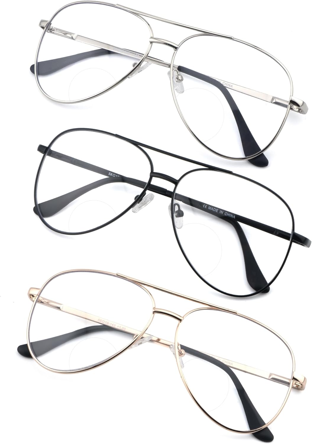 Paquete de 3 lentes de lectura bifocales para mujeres y hombres, lentes de lectura bifocales de aviador, lentes de lectura bifocales + 2.0