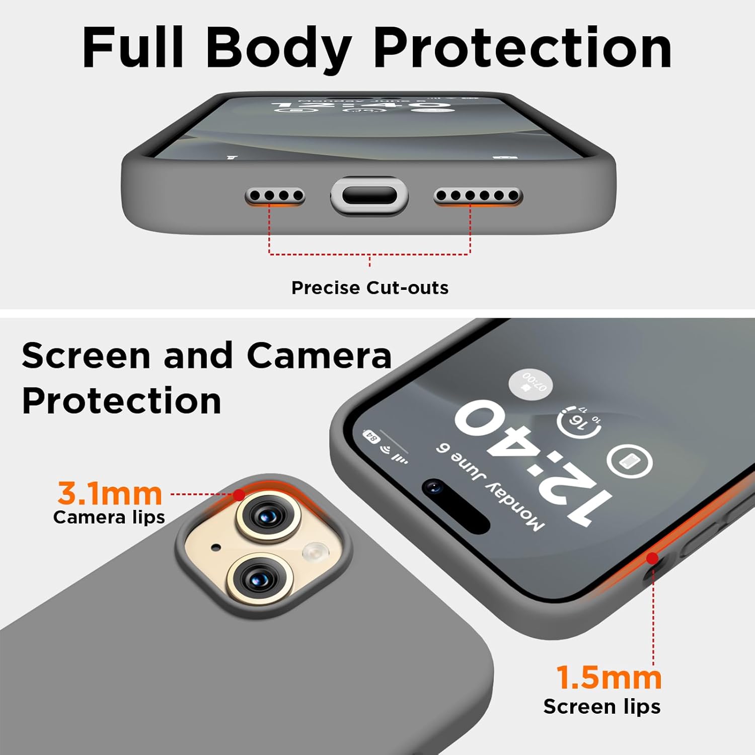 Funda de silicona para iPhone 15 Plus, cubierta protectora de cuerpo completo, forro de microfibra suave antiarañazos, funda delgada ultrafina para