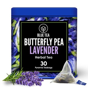 BLUE TEA – Té de lavanda con flores de guisante de mariposa – 30 bolsas de té pirámides Sin cafeína – calmante y alivio del estrés Para colorante BLUE TEA – Té de lavanda con flores de guisante de mariposa – 30 bolsas de té pirámides Sin cafeína – calmante y alivio del estrés Para colorante