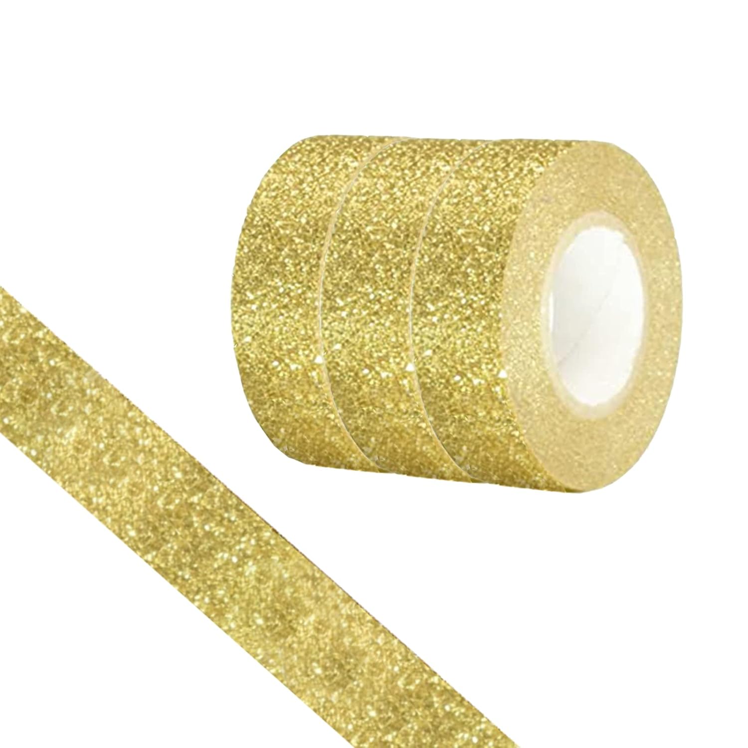 Cinta Washi con purpurina, 3 rollos de cinta decorativa dorada de 58 pulgadas (0.591 in), autoadhesiva para manualidades con ribete dorado con