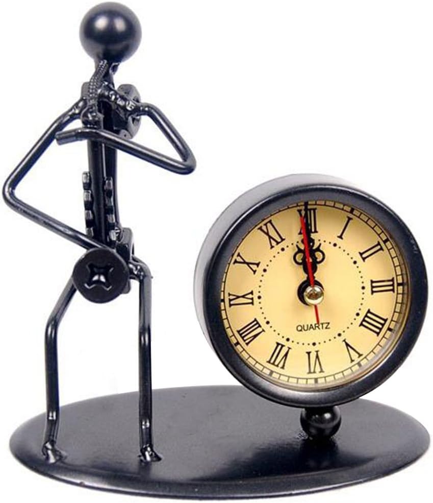 Figura clásica de reloj de músico de hierro vintage antiguo para decoración de escritorio de oficina en casa, regalo (C69 saxofón)
