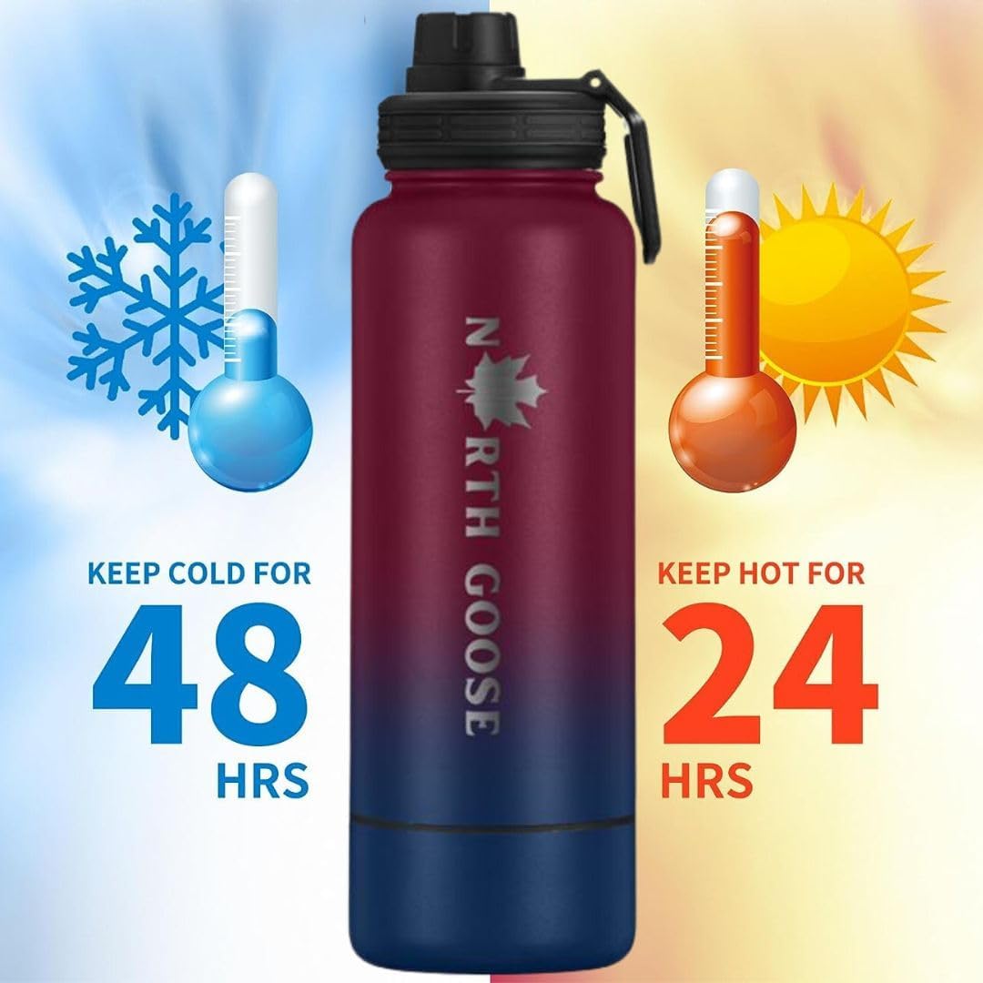 Botella de agua aislada con popote, 2 tapas, bolsa de transporte y cuenco desmontable. Frasco de agua de acero inoxidable a prueba de fugas sin BPA.