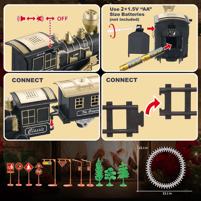JUQU – Juego de tren eléctrico con luces y sonidos (encendidoapagado), juegos de tren para niños pequeños, tren de juguete con motor de locomotora,