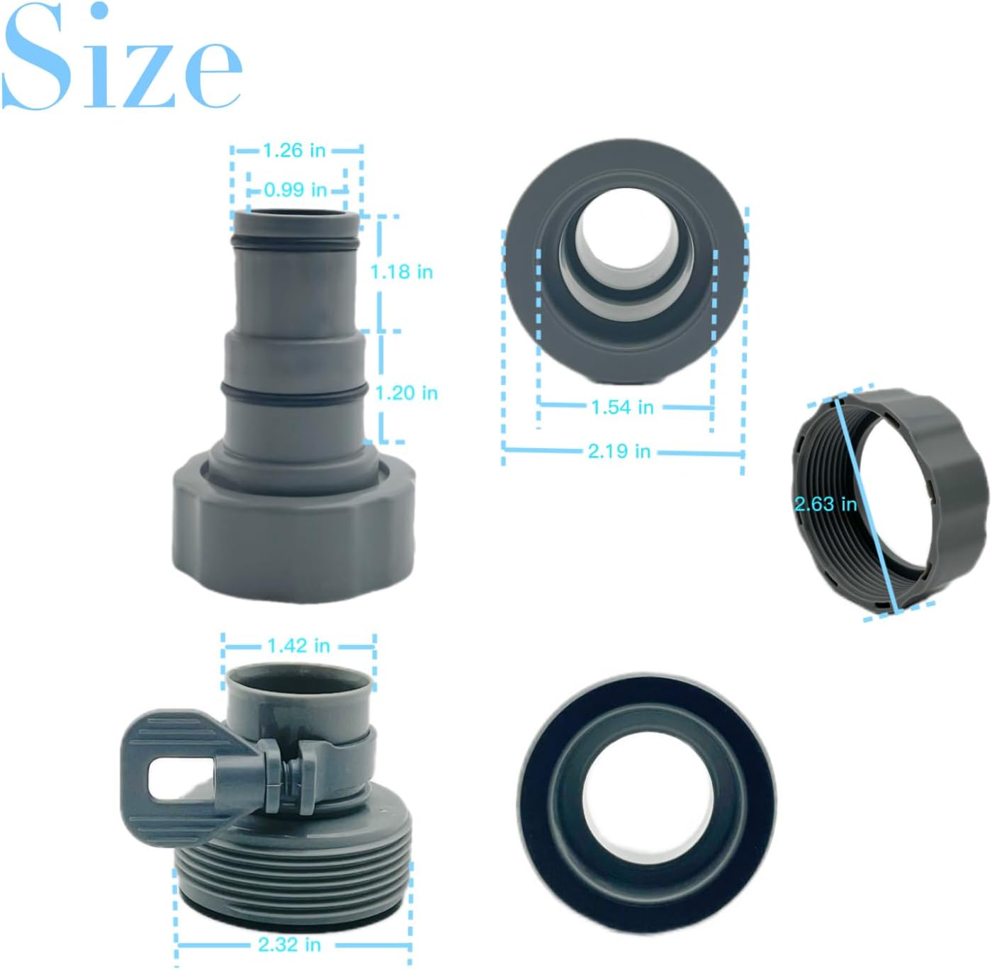 Paquete de 4 adaptadores de manguera de piscina, juegos de adaptadores de manguera de repuesto para piscinas sobre el suelo 2 adaptadores de