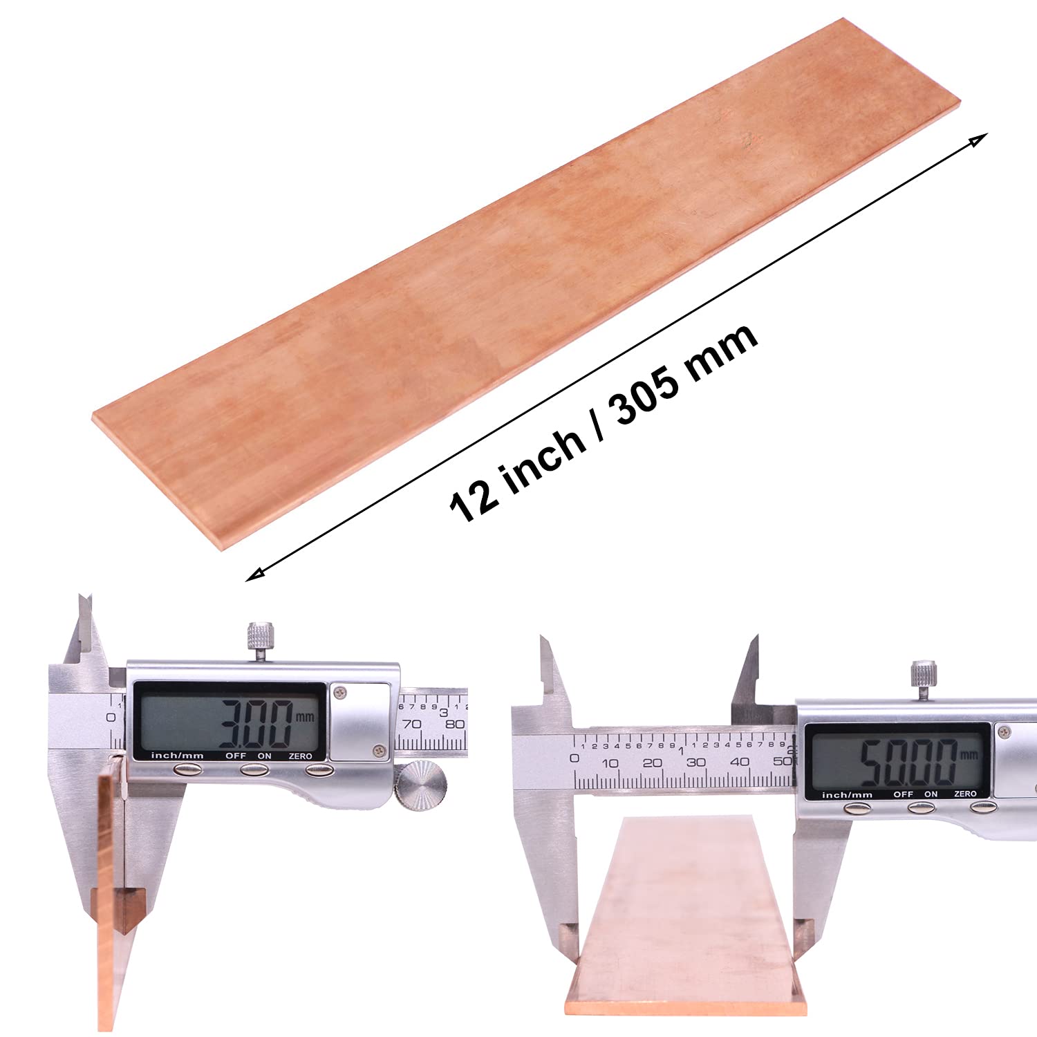 18″ x 2″ C110 Barra plana de cobre 12″ largo sólido .250″ molino de placa
