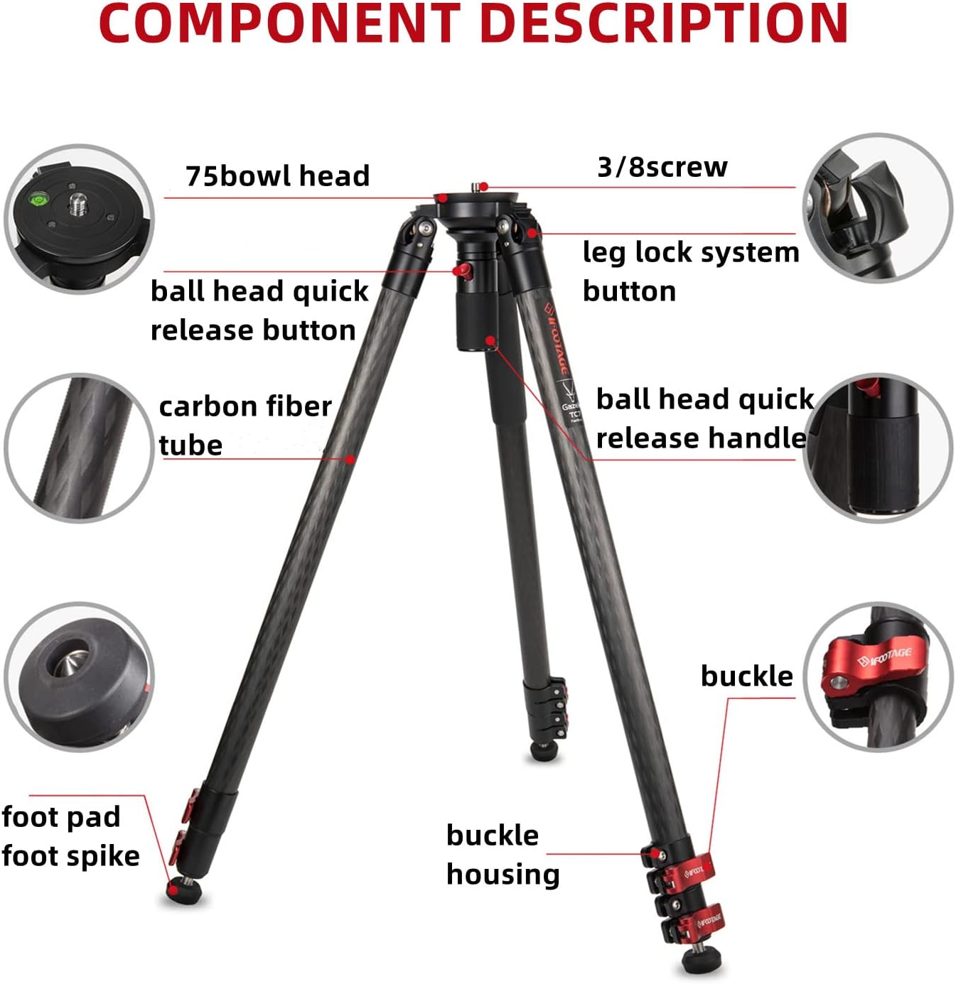 IFOOTAGE Gazelle TC7 – Trípode para cámara de carbono, 3 secciones con mango de liberación rápida, compatible con videocámara DSLR de 61 pulgadas