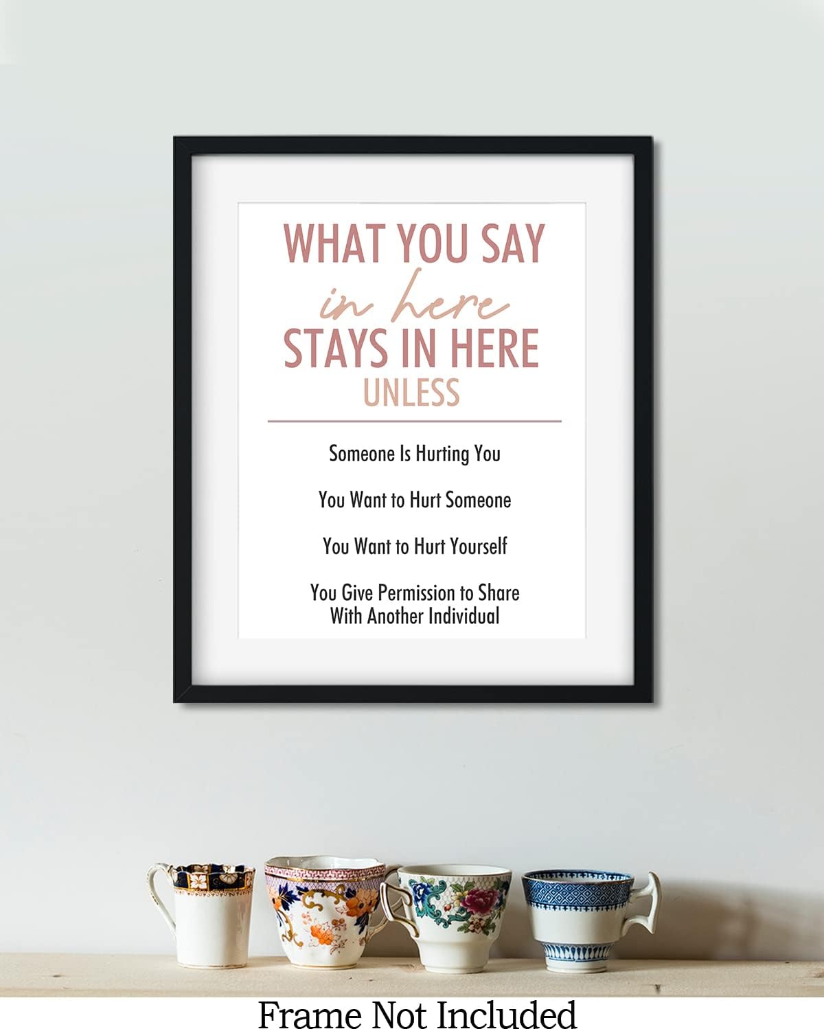 Govivo What You Say In Here Stays In Here – Decoración de pared para oficina de terapia – Decoración de pared de atención plena – Oficina de