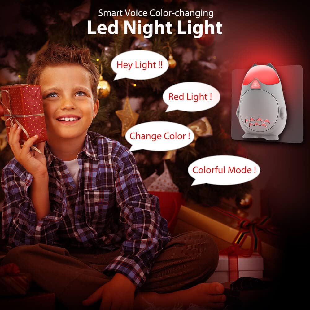 Luces nocturnas que cambian de color enchufables a la pared, 1 paquete de luz nocturna enchufable para niños, activada por voz inteligente, 9