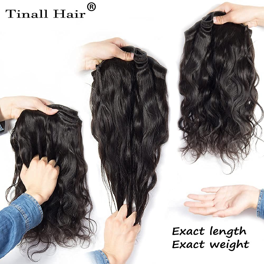 Tinall Manojos de cabello humano ondulado 12A brasileño para mujer negra, 1 manojos de cabello humano de 24 pulgadas, 100% cabello humano virgen sin