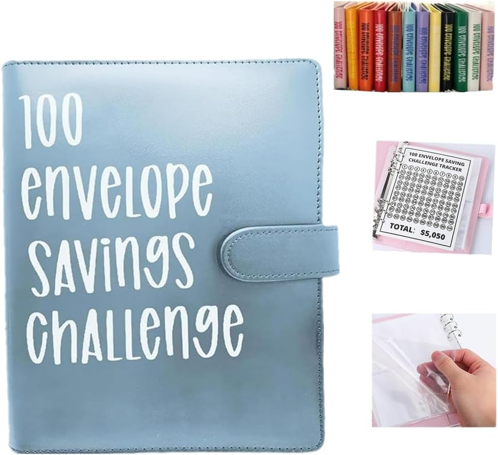 Carpeta de desafío de 100 sobres, hojas de desafíos de ahorro, carpeta de presupuesto con sobres de efectivo, manera fácil y divertida de ahorrar