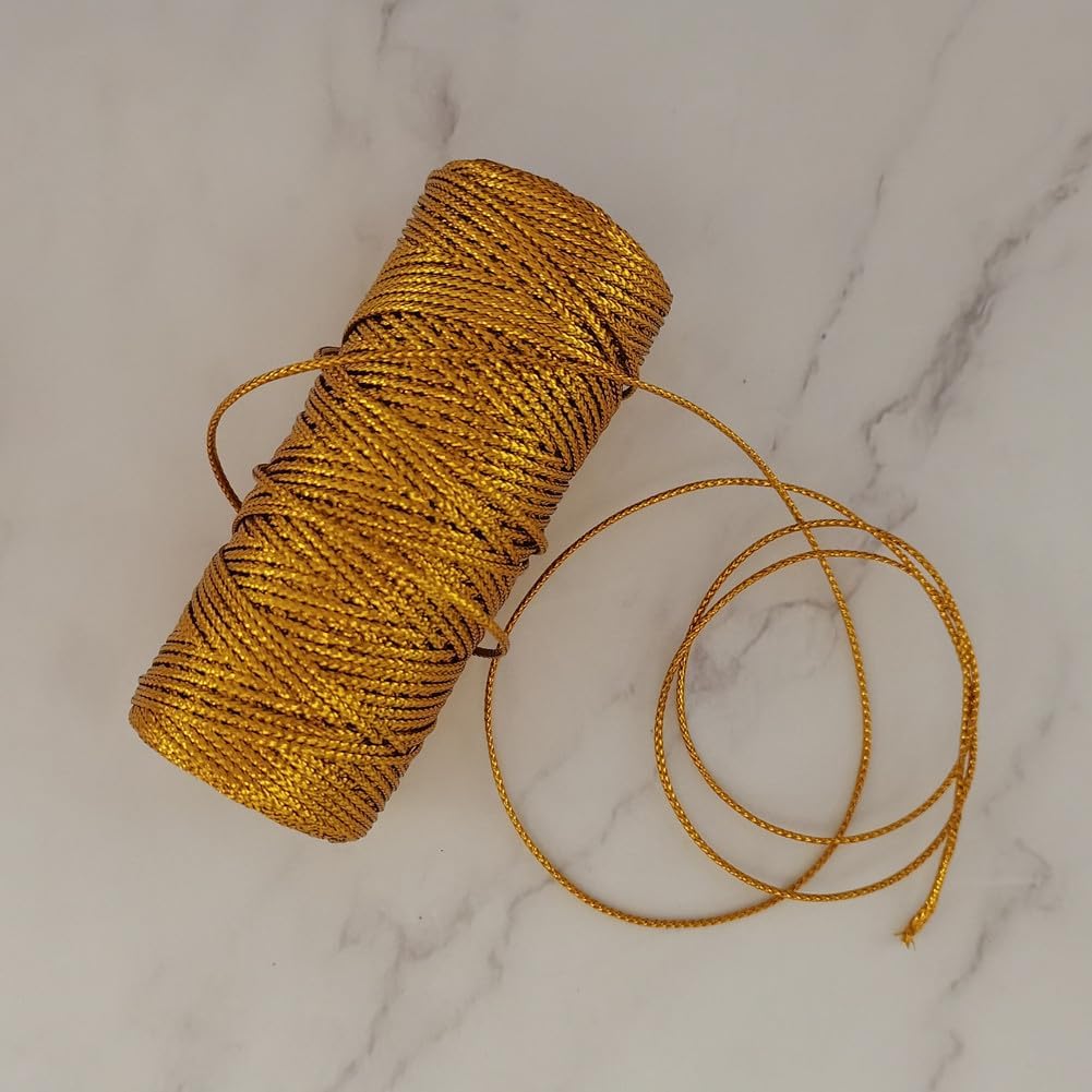 Cuerda de oropel metálica dorada de 0.069 pulgadas, cordón brillante no elástico para rastas, trenzas, torsiones, accesorio de deformación del