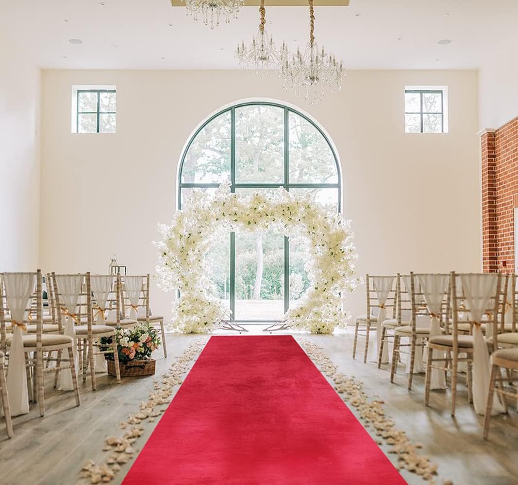 QueenDream Camino de pasillo para ceremonia de boda, camino de terciopelo burdeos de 4.5 x 15 pies, decoración de recepción de boda