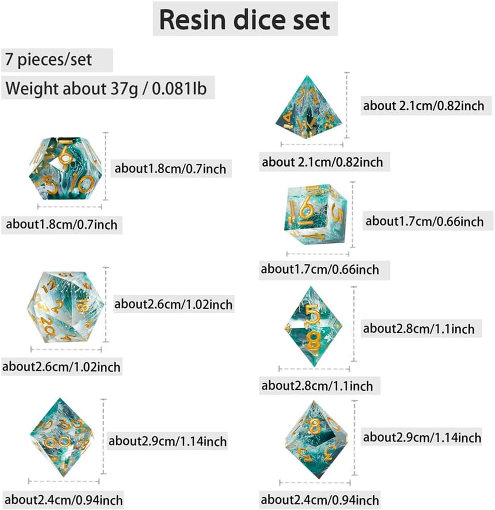 Juego de dados de Dungeons and Dragons DND, juego de dados de resina poliédrica D&D, adecuado para juegos de rol, RPG, Pathfinder, juego de dados DND