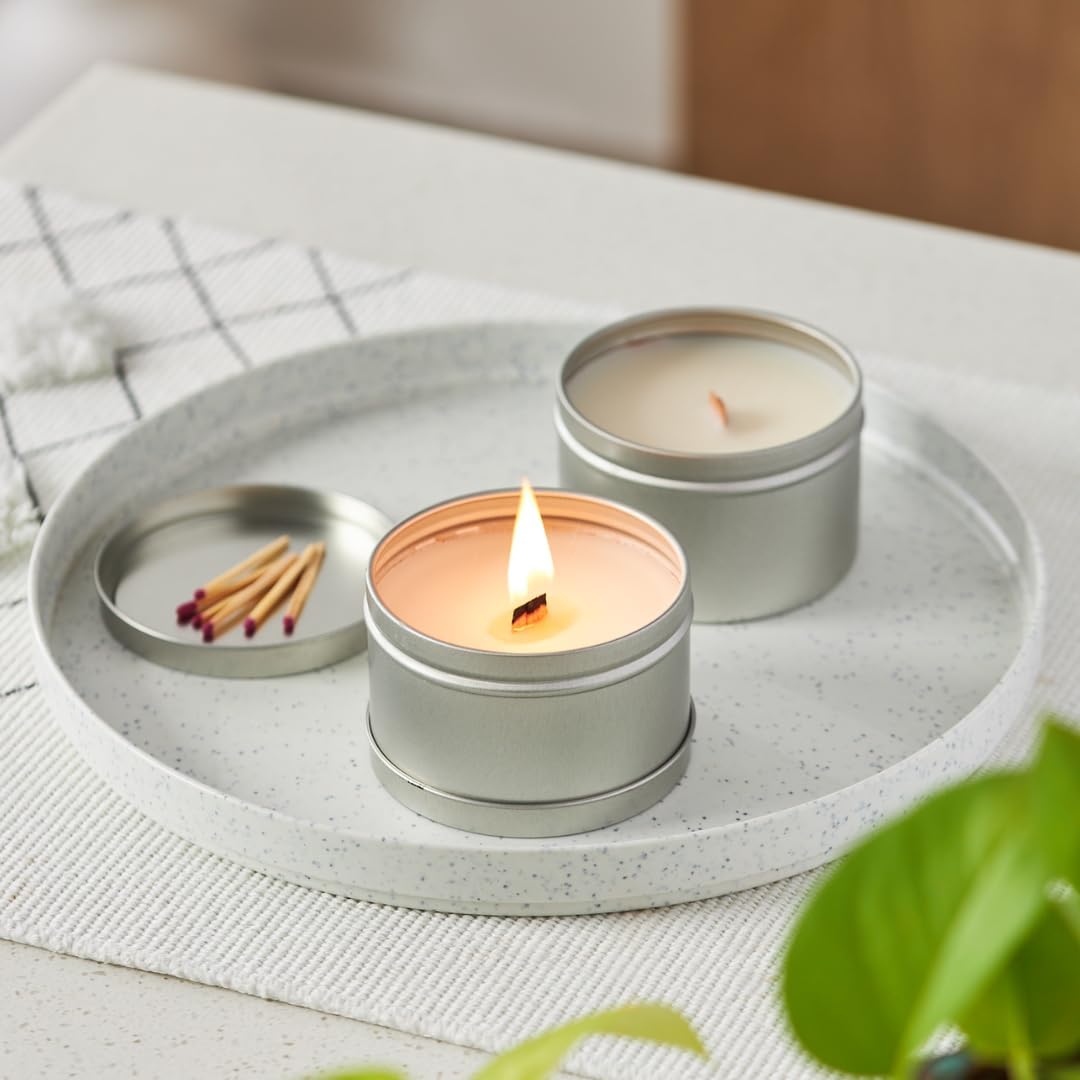 Simply Soson Velas de lata de eucalipto y salvia, lavanda, paquete de 2 velas de mecha de madera agrietada para el hogar, velas de aromaterapia para